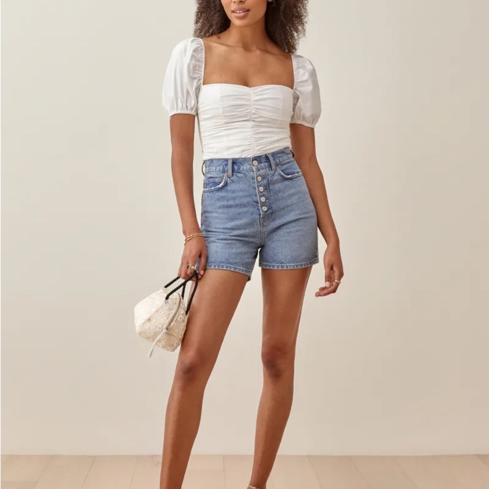 Reformation Amy Button Fly High Rise Jean Shorts